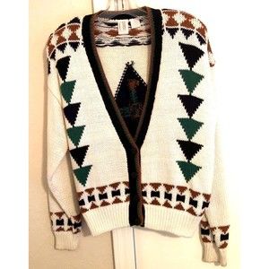 Clifford & Wills Mens Cardigan Sweater Multicolor White Geometric Vintage L